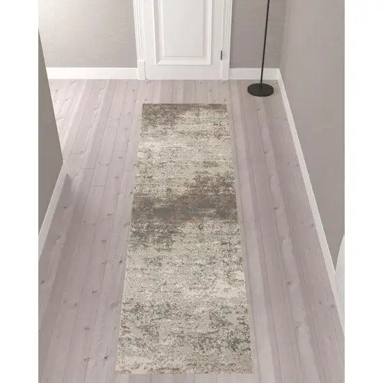 10' Gray Abstract Power Loom Runner Rug Photo 2