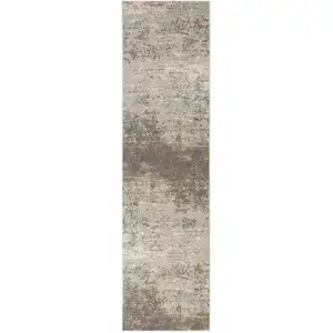 Photo of 10' Gray Abstract Power Loom Runner Rug