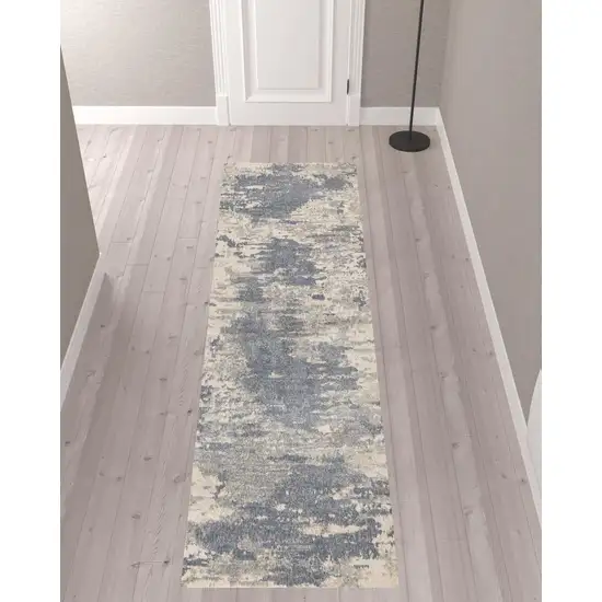 10' Gray Abstract Power Loom Runner Rug Photo 2