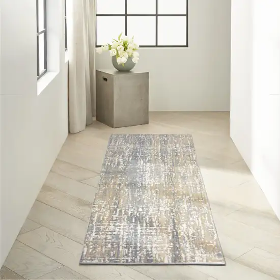 7' Gray Abstract Power Loom Runner Rug Photo 8