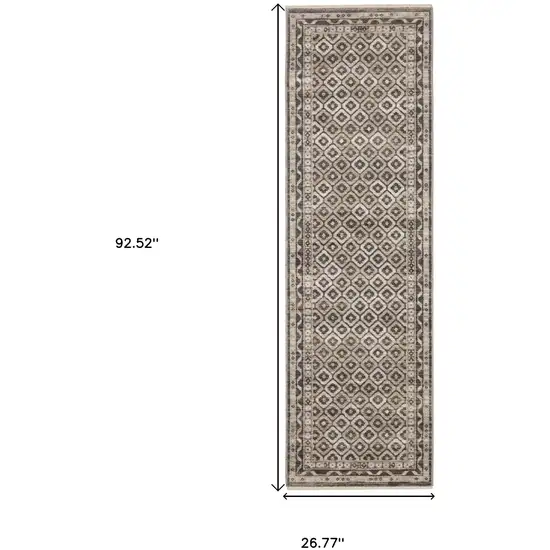 8' Gray And Beige Diamond Runner Rug With Fringe Photo 3