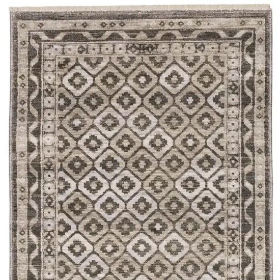 8' Gray And Beige Diamond Runner Rug With Fringe Photo 4