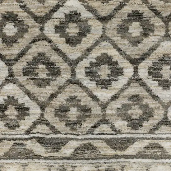 8' Gray And Beige Diamond Runner Rug With Fringe Photo 6