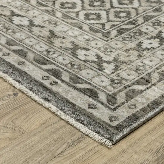 8' Gray And Beige Diamond Runner Rug With Fringe Photo 5