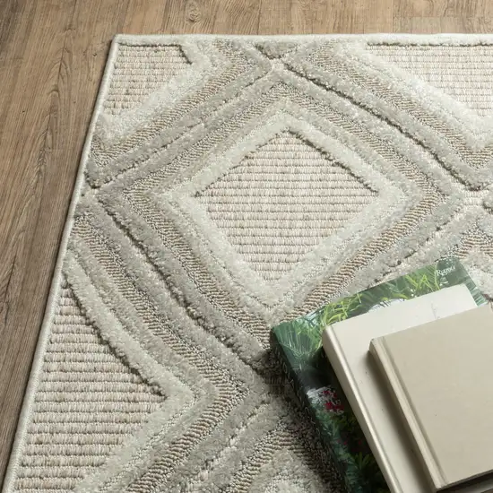 8' Gray And Beige Diamond Runner Rug Photo 8