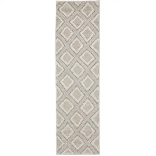 8' Gray And Beige Diamond Runner Rug Photo 2