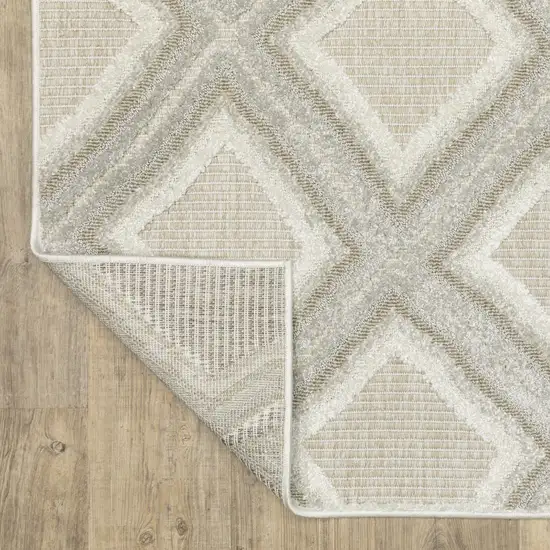 8' Gray And Beige Diamond Runner Rug Photo 9