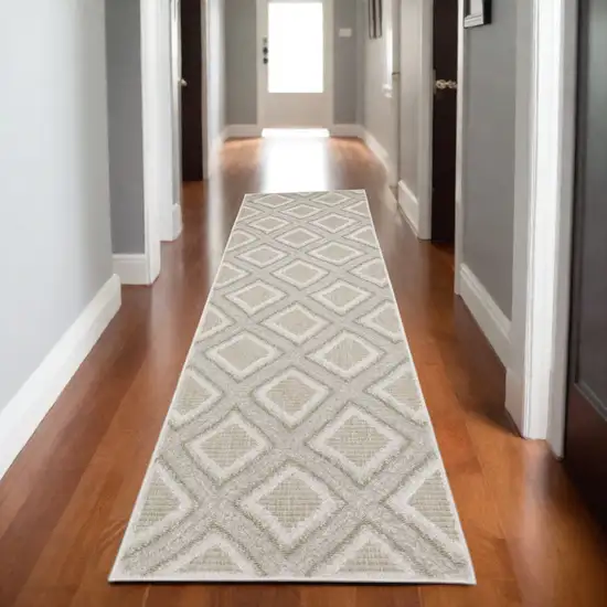 8' Gray And Beige Diamond Runner Rug Photo 1