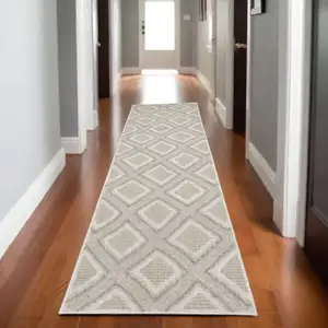 Photo of 8' Gray And Beige Diamond Runner Rug