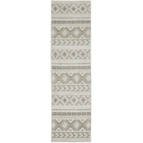 8' Gray And Beige Tribal Runner Rug Photo 4