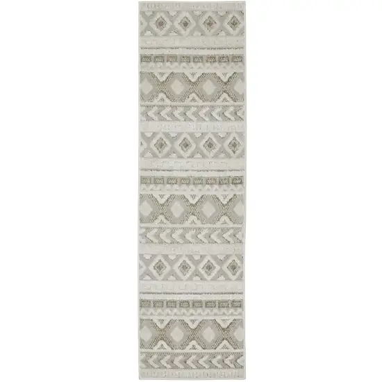 8' Gray And Beige Tribal Runner Rug Photo 2