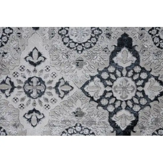 8' Gray And Black Floral Power Loom Runner Rug Photo 5