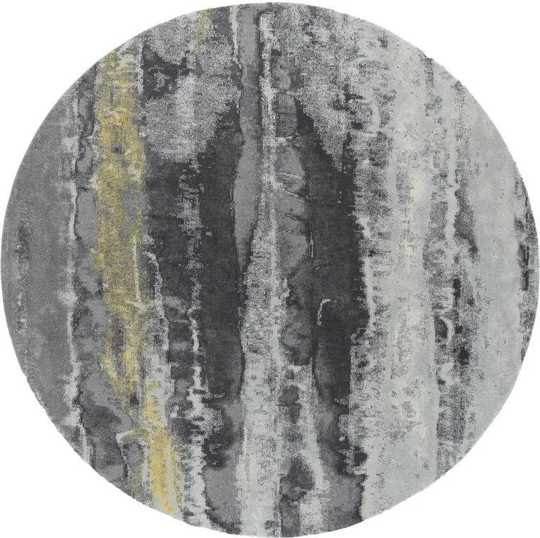 8' Gray And Black Round Abstract Stain Resistant Area Rug Photo 1