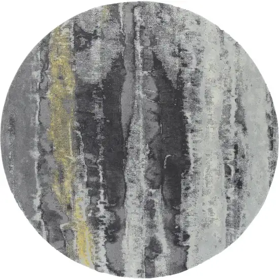 8' Gray And Black Round Abstract Stain Resistant Area Rug Photo 1