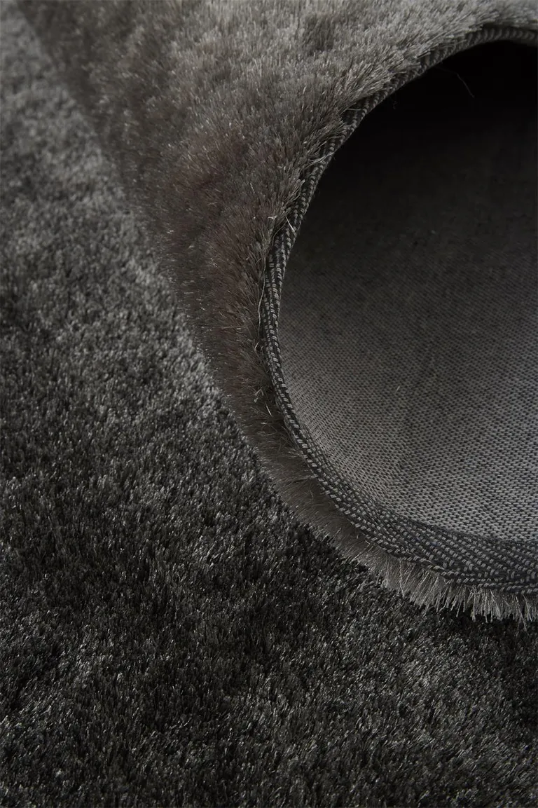 8' Gray And Black Round Shag Tufted Handmade Area Rug Photo 4