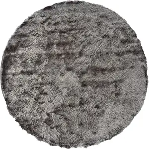 Photo of 8' Gray And Black Round Shag Tufted Handmade Area Rug