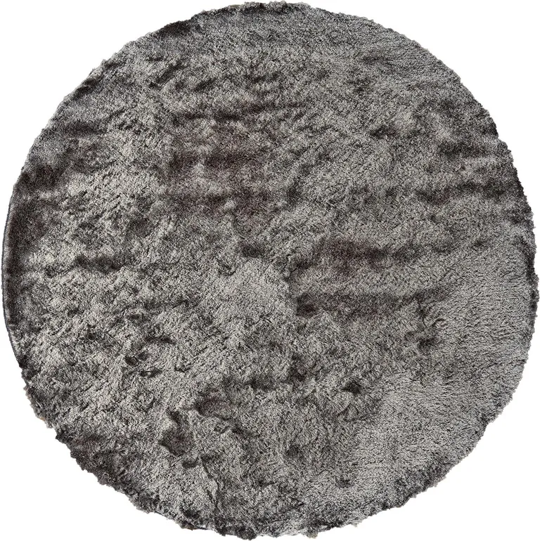 8' Gray And Black Round Shag Tufted Handmade Area Rug Photo 1