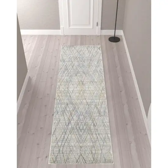 10' Gray And Blue Abstract Hand Woven Runner Rug Photo 2