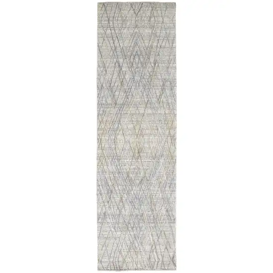 10' Gray And Blue Abstract Hand Woven Runner Rug Photo 1