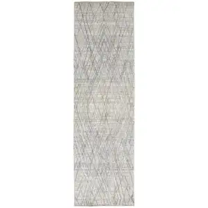 Photo of 10' Gray And Blue Abstract Hand Woven Runner Rug