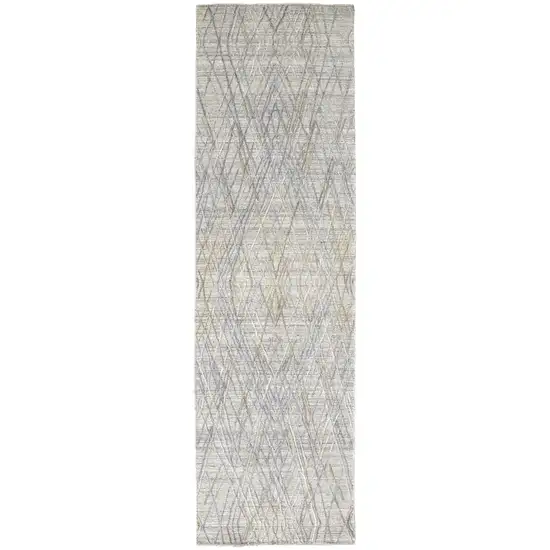 8' Gray And Blue Abstract Hand Woven Runner Rug Photo 1