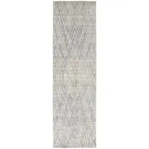 Photo of 8' Gray And Blue Abstract Hand Woven Runner Rug