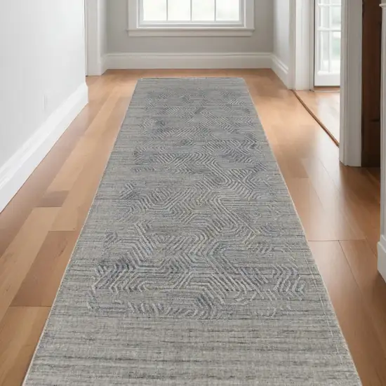 10' Blue and Gray Abstract Hand Woven Runner Rug Photo 1