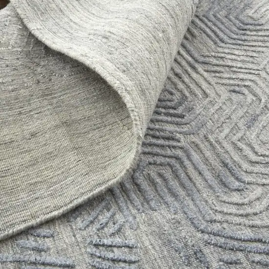 10' Gray And Blue Abstract Hand Woven Runner Rug Photo 6