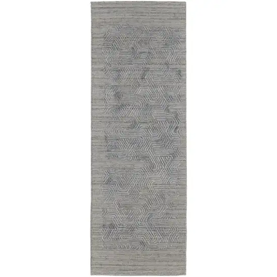 10' Gray And Blue Abstract Hand Woven Runner Rug Photo 1