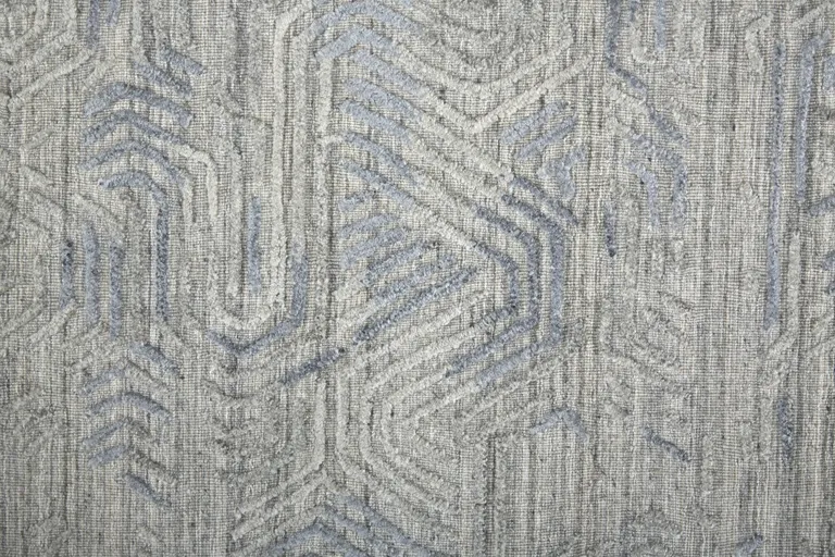 10' Gray And Blue Abstract Hand Woven Runner Rug Photo 4