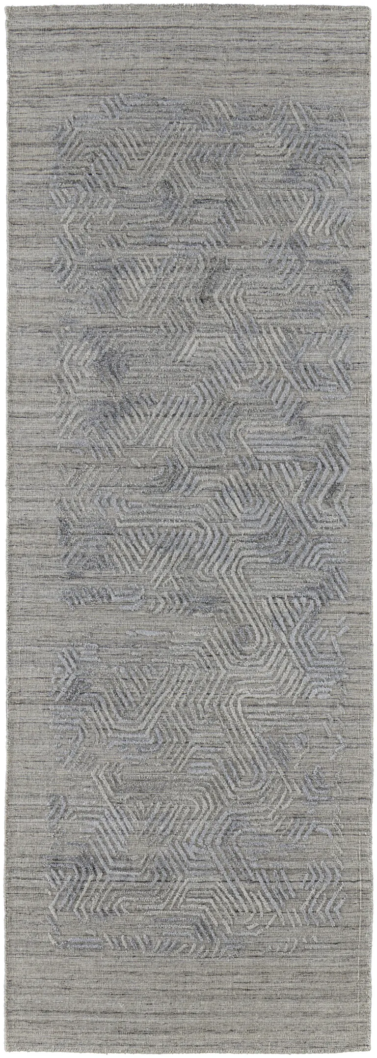 8' Gray And Blue Abstract Hand Woven Runner Rug Photo 1