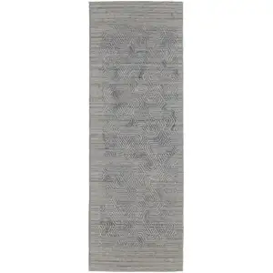 Photo of 8' Gray And Blue Abstract Hand Woven Runner Rug