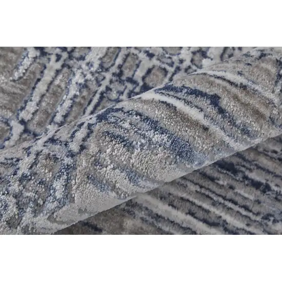 8' Gray And Blue Abstract Stain Resistant Runner Rug Photo 5