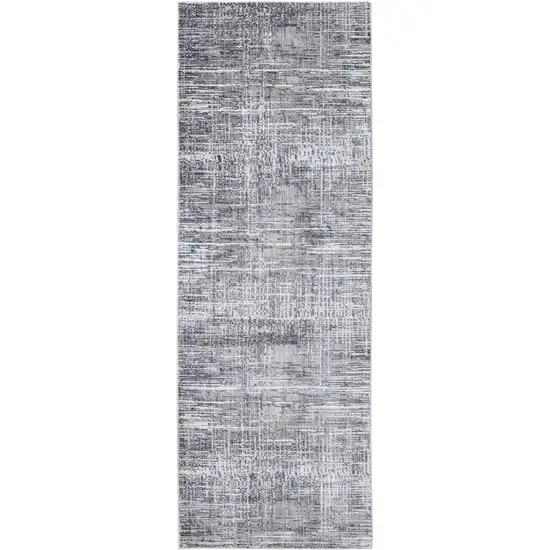 8' Gray And Blue Abstract Stain Resistant Runner Rug Photo 1