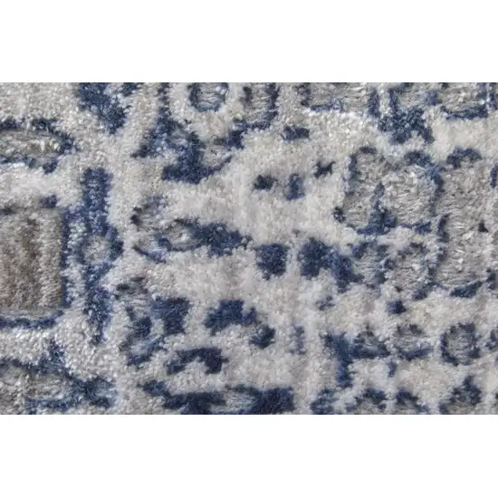 8' Gray And Blue Abstract Stain Resistant Runner Rug Photo 6