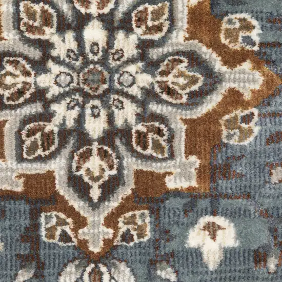 8' Gray And Blue Medallion Runner Rug Photo 5