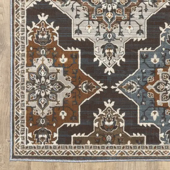 8' Gray And Blue Medallion Runner Rug Photo 6