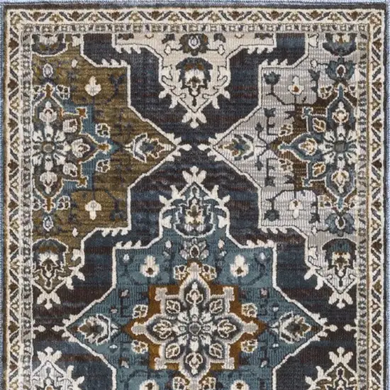 8' Gray And Blue Medallion Runner Rug Photo 7