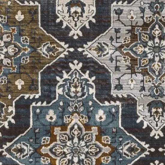 8' Gray And Blue Medallion Runner Rug Photo 8