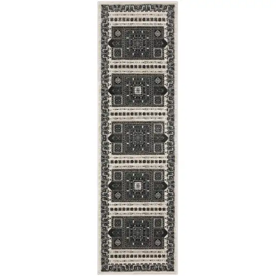 8' Gray And Blue Medallion Runner Rug Photo 2