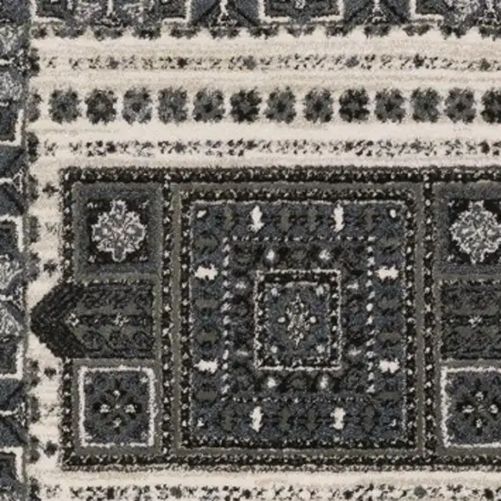 8' Gray And Blue Medallion Runner Rug Photo 6