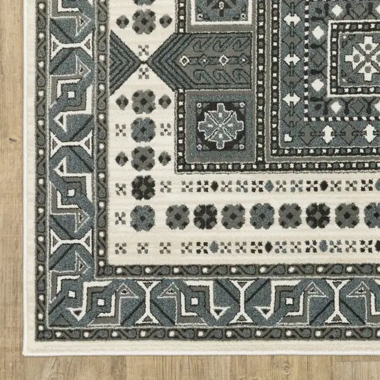 8' Gray And Blue Medallion Runner Rug Photo 5