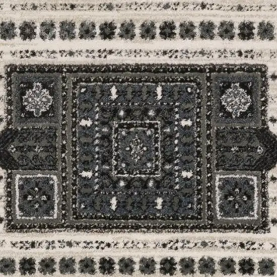 8' Gray And Blue Medallion Runner Rug Photo 8