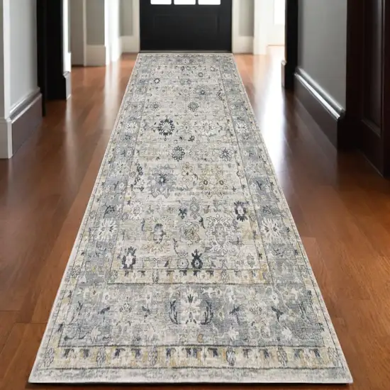 10' Gray And Blue Oriental Hand Tufted Runner Rug Photo 1