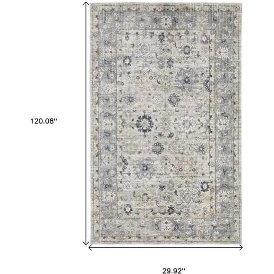 10' Gray And Blue Oriental Hand Tufted Runner Rug Photo 3