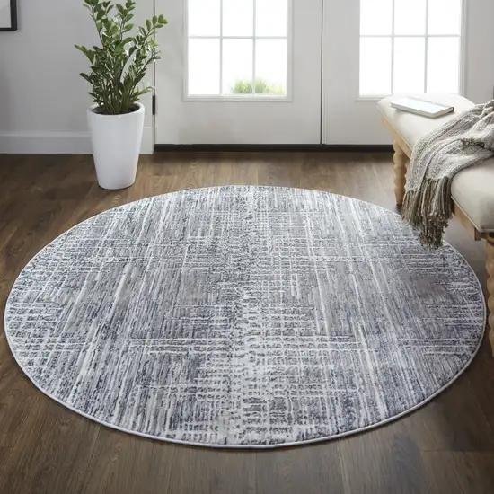 6' Gray And Blue Round Abstract Stain Resistant Area Rug Photo 1