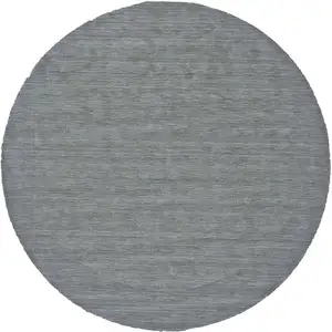 Photo of 8' Gray And Blue Round Wool Hand Woven Stain Resistant Area Rug