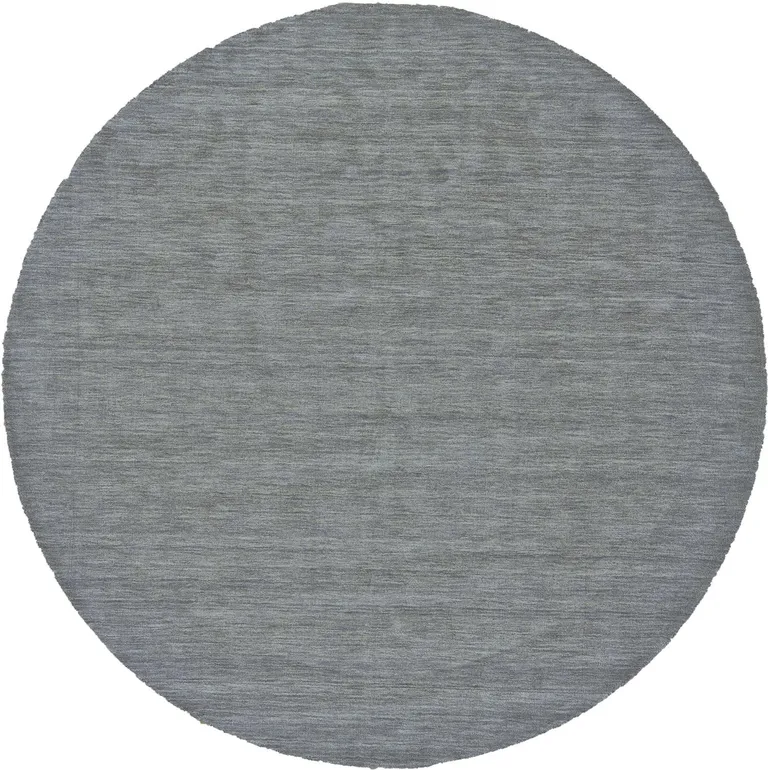 8' Gray And Blue Round Wool Hand Woven Stain Resistant Area Rug Photo 1