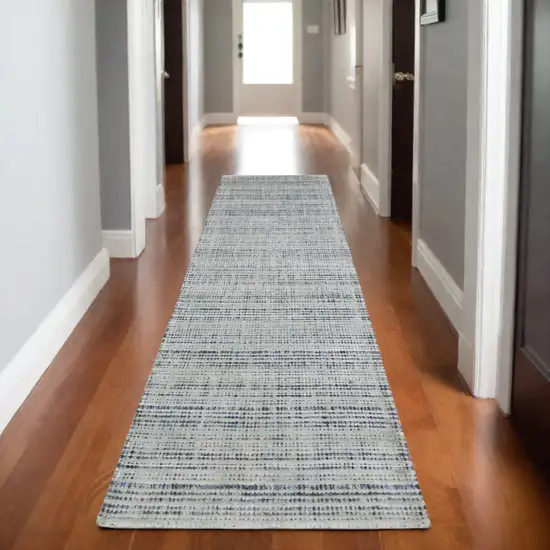 8' Gray And Blue Striped Hand Tufted Runner Rug Photo 1