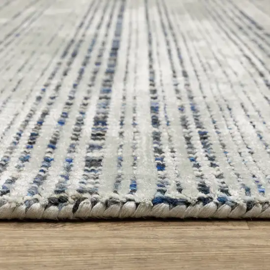 8' Gray And Blue Striped Hand Tufted Runner Rug Photo 7